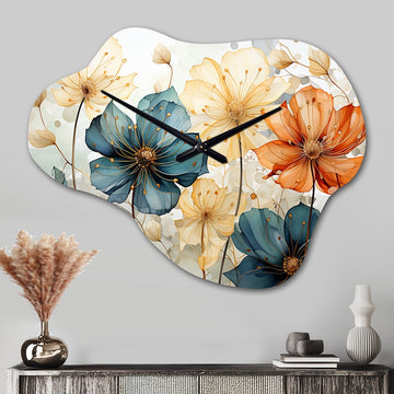 Teal Orange Petal Mosaics I - Asymmetric Metal Wall Clock